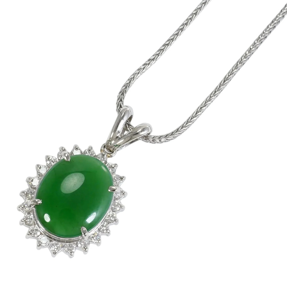 VINTAGE Platinum Necklace with 2.22ct Jadeite and 0.26ct Diamonds
